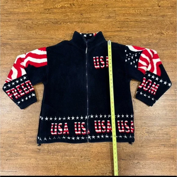 VTG Black Mountain Outdoor USA America Flag Fleece Full Zip Jacket Sweater Men L - Picture 6 of 8